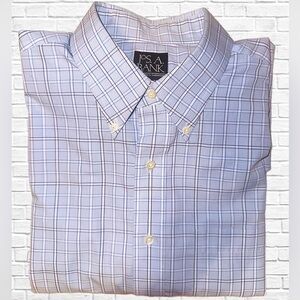 Jos. A. Bank Light Blue Checkered Dress Shirt - 16 1/2 -34”